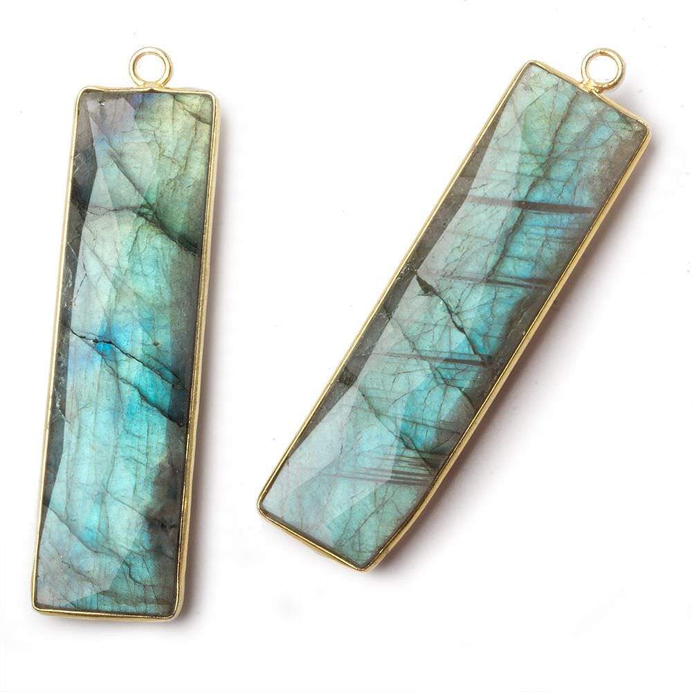  52.5x14.5mm Vermeil Bezel Labradorite faceted rectangle bar pendant 1 piece 
