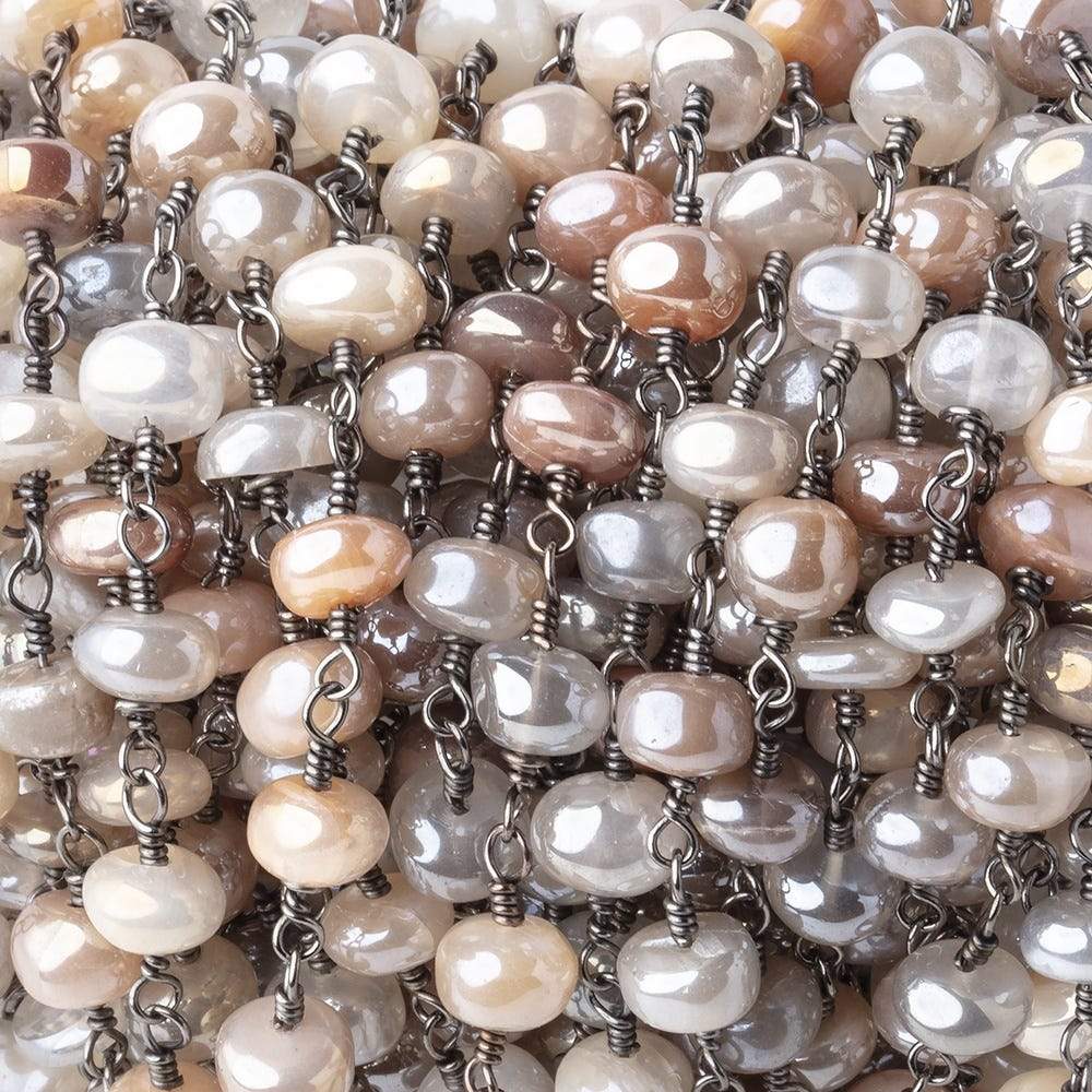  5.5-6mm Mystic Multi Moonstone Plain Rondelles Black Gold Plated Chain by the Foot 