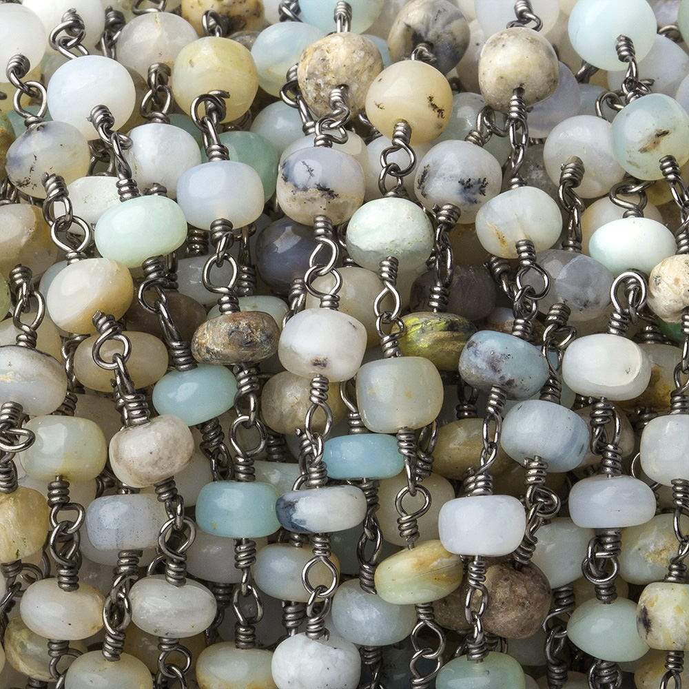  5.5mm Blue Peruvian Opal Plain Rondelle Black Gold plated Chain by the foot 