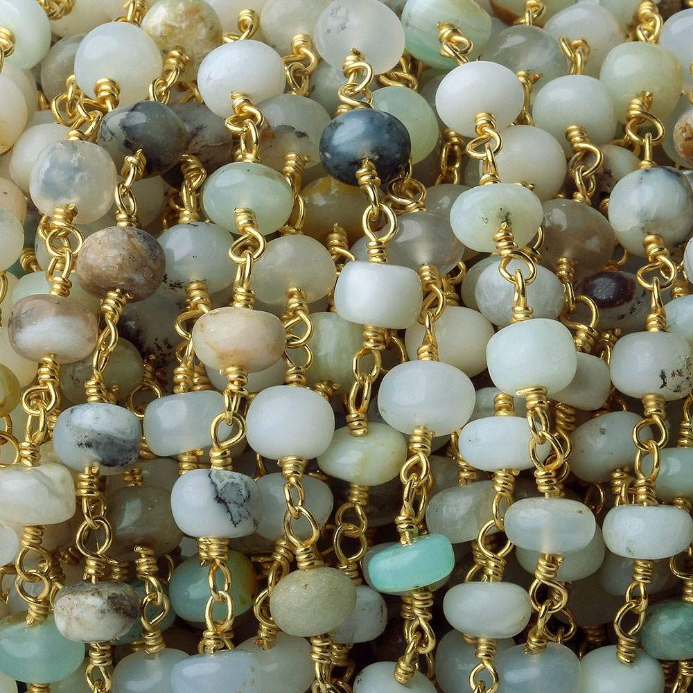  5.5mm Blue Peruvian Opal Plain Rondelle Gold plated Chain by the foot 