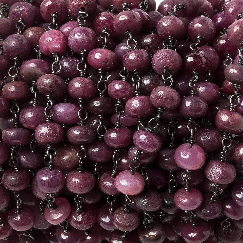  5.5mm Ruby plain rondelle Black Gold .925 Silver Chain 22 inches 