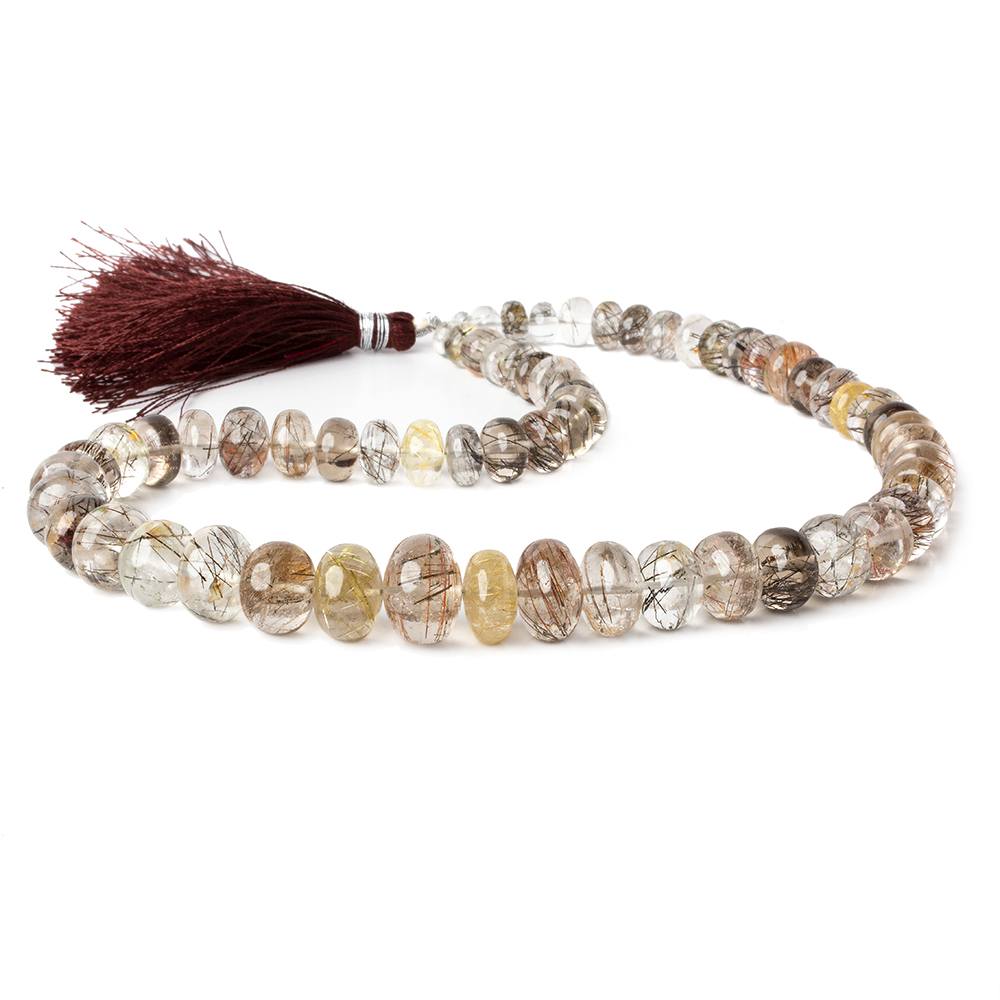  5mm - 14mm Rutilated & Tourmalinated Quartz plain rondelles 16 inch 64 beads A 
