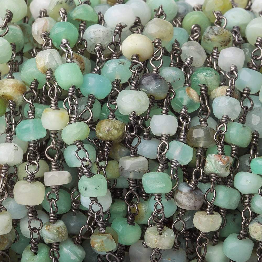  5mm Blue Peruvian Opal Plain Heishi Black Gold plated Chain 