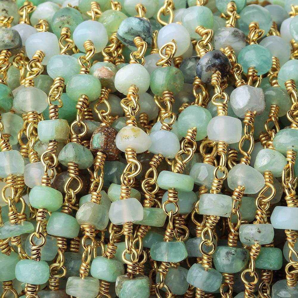  5mm Blue Peruvian Opal Heishi Gold plated Chain by the foot 
