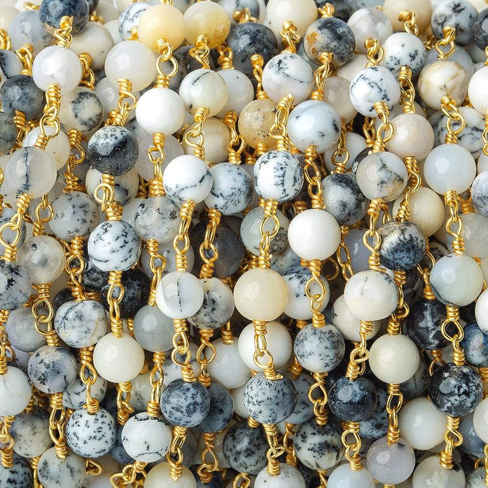  5mm Dendritic Opal plain round Gold plated Chain by the foot 