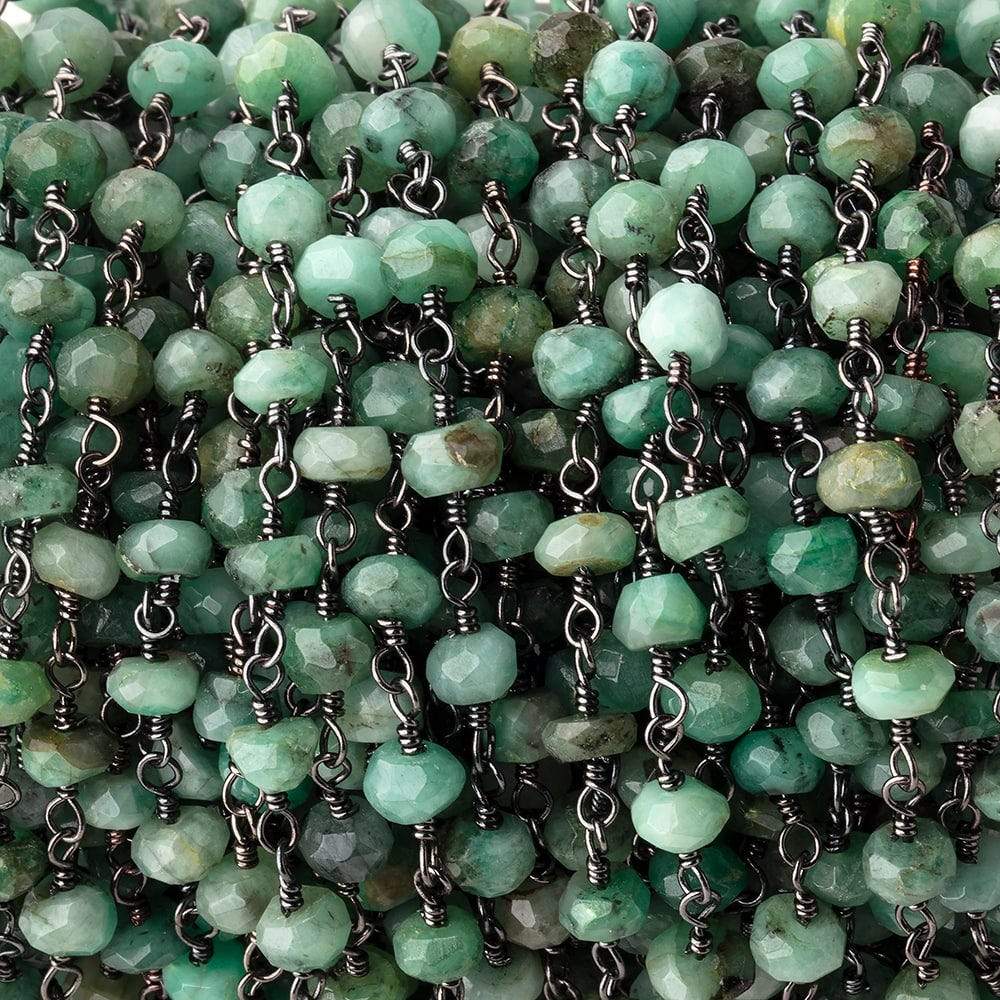  5mm Emerald Faceted Rondelles on Black Gold .925 Chain by the Foot 
