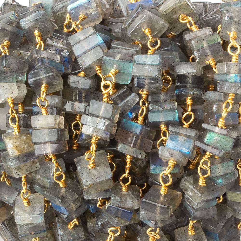  5mm Labradorite square heshi Vermeil Chain by the foot 