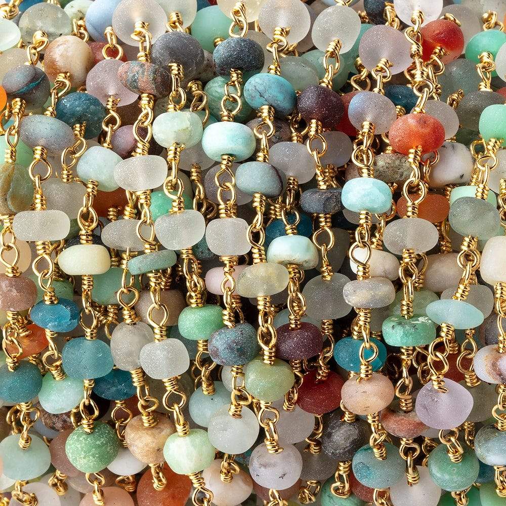  5mm Matte Multi Gem Plain Rondelle on Gold Plated Chain 30pcs 