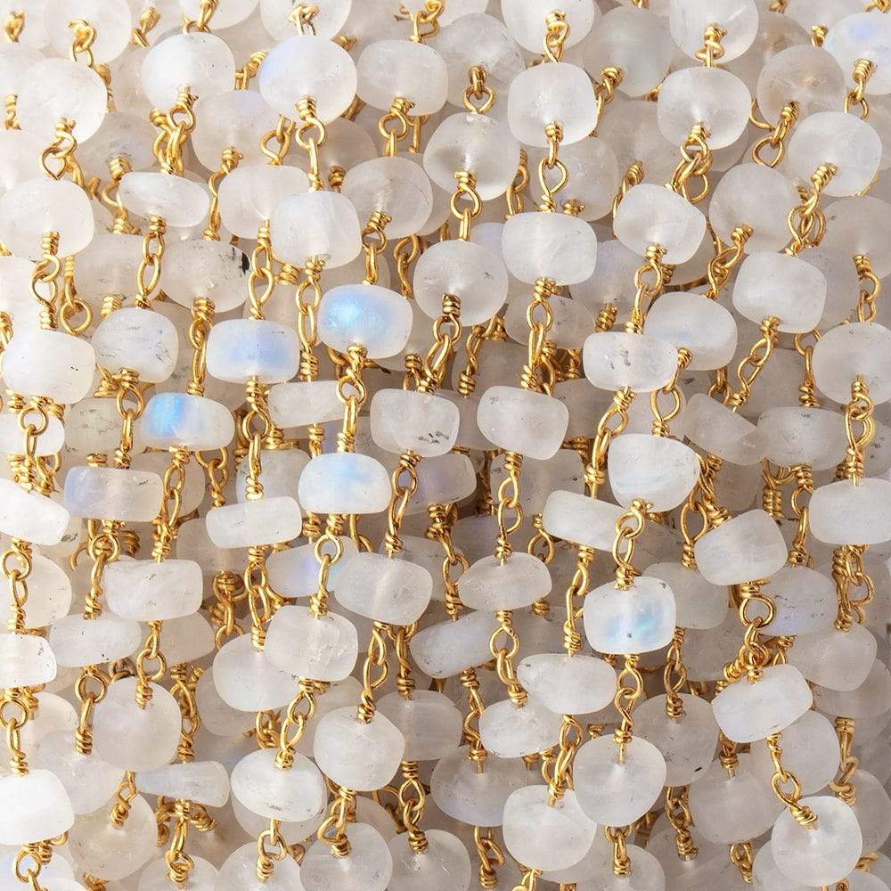  5mm Matte Rainbow Moonstone Plain Rondelles on Gold Plated Chain 35pcs 