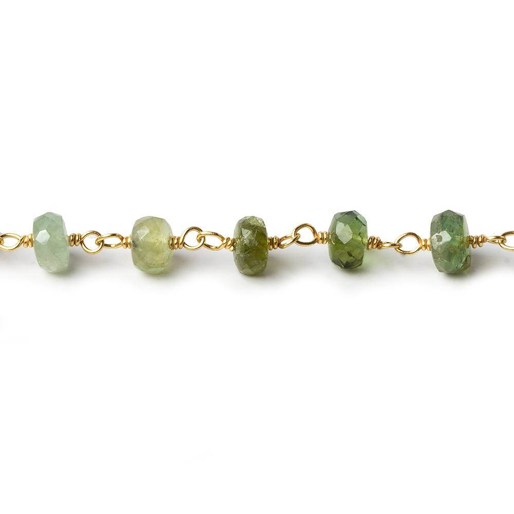  5mm Moss Aquamarine faceted rondelle Vermeil Chain by the foot 37 beads 