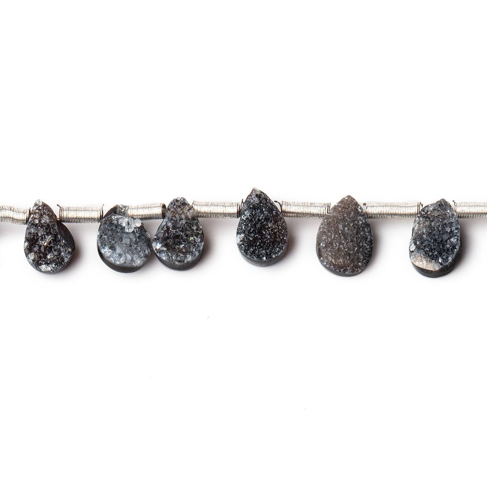 5x4-8x5mm Black Drusy Agate Pear Beads 7.5 inch 25 pieces 