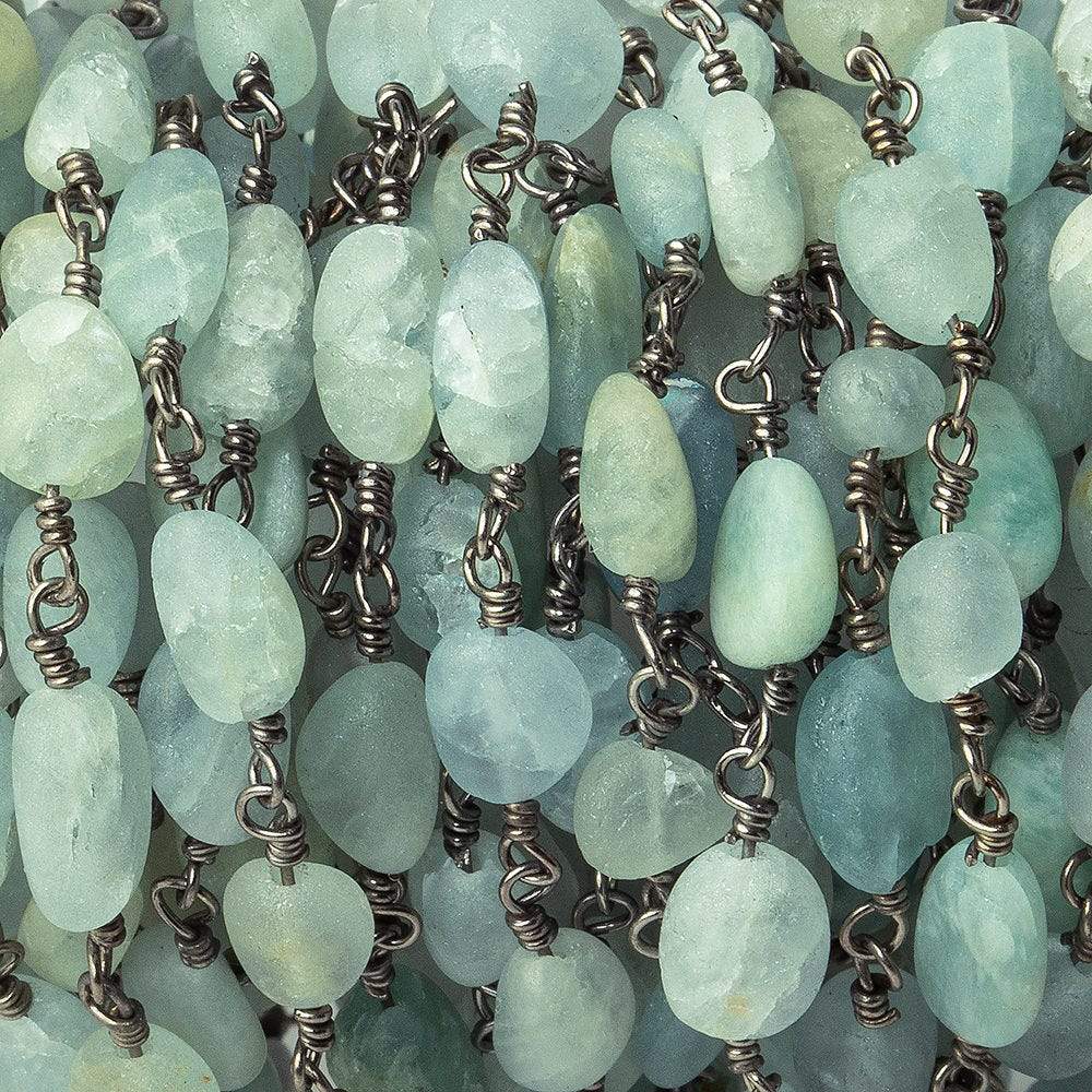  5x5-9x5mm Matte Aquamarine plain nugget Black Gold plated Chain by the foot 22 beads per 