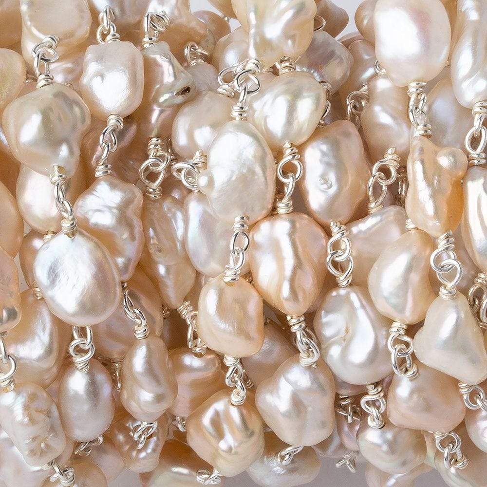  5x6-7x8mm Blush Peach Keshi Freshwater Pearl Silver .925 Chain by the foot 