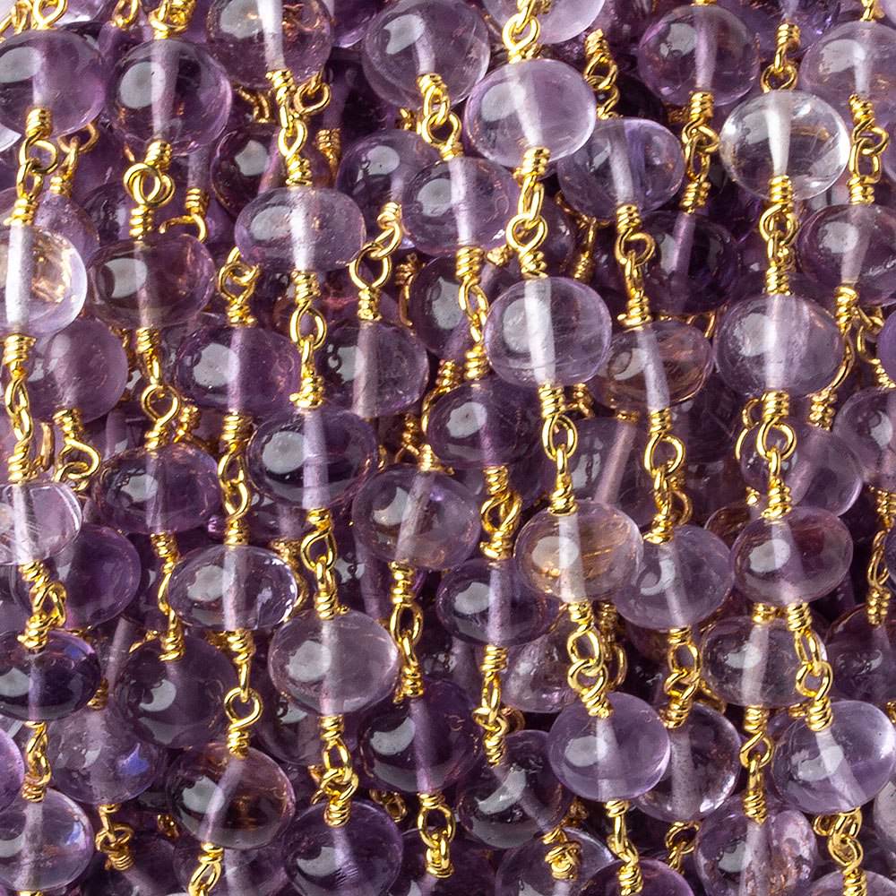  6-6.5mm Amethyst plain rondelles Gold plated Chain by the foot 27 beads per 
