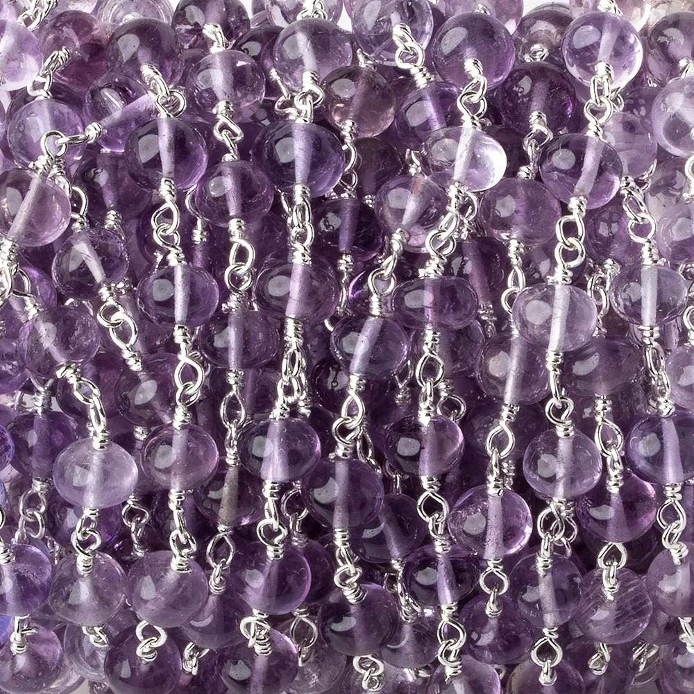  6-6.5mm Amethyst plain rondelles Silver plated Chain by the foot 27 beads per 