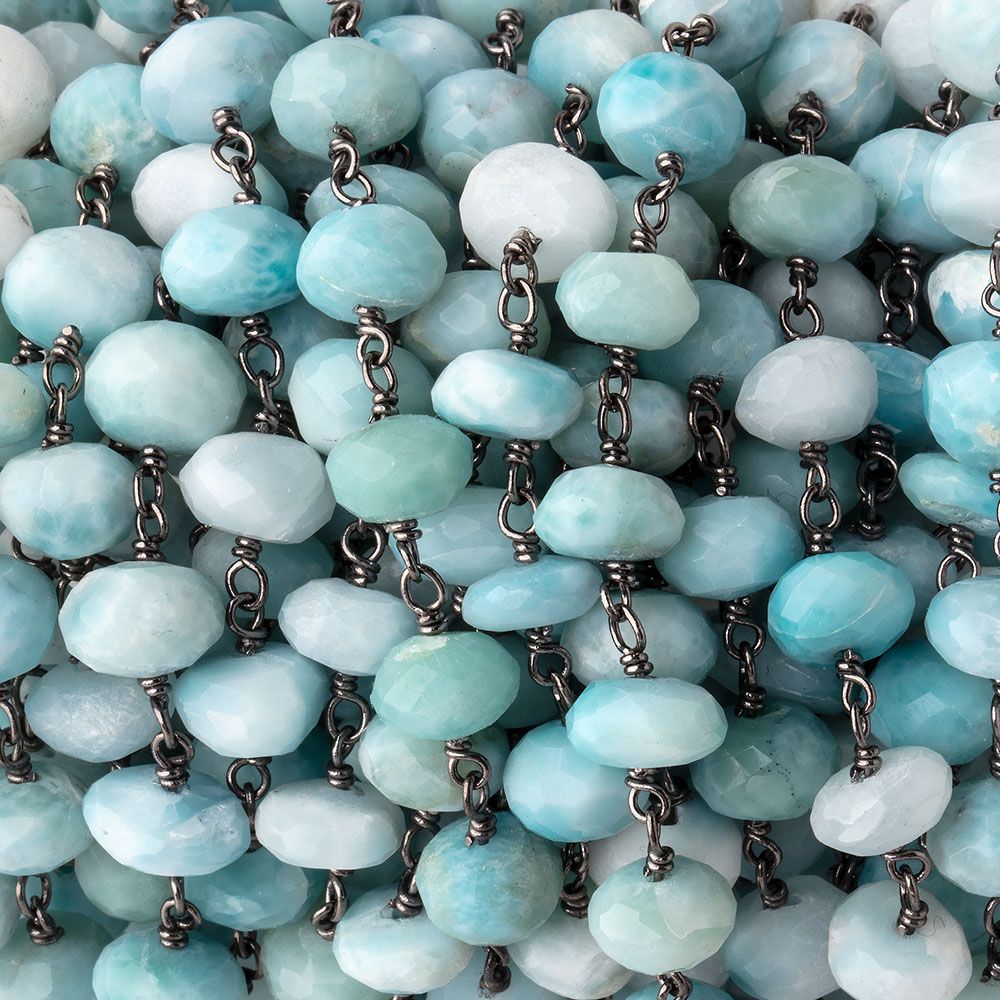  6-6.5mm Larimar faceted rondelle Black Gold .925 Silver Chain by the foot 32 pieces 