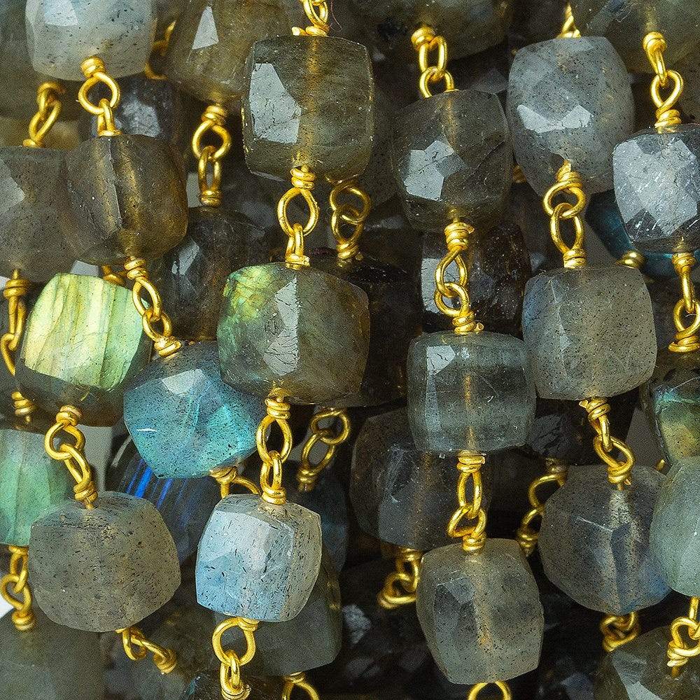  6-7.5mm Labradorite faceted cube Vermeil Chain by the foot 