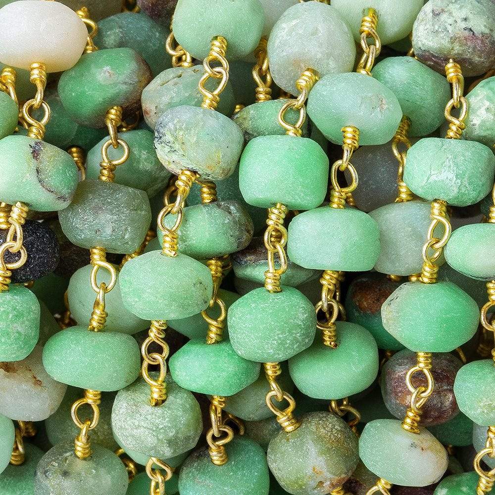  6-7mm Matte Chrysoprase rondelle Gold Chain sold by the foot 26 pieces 