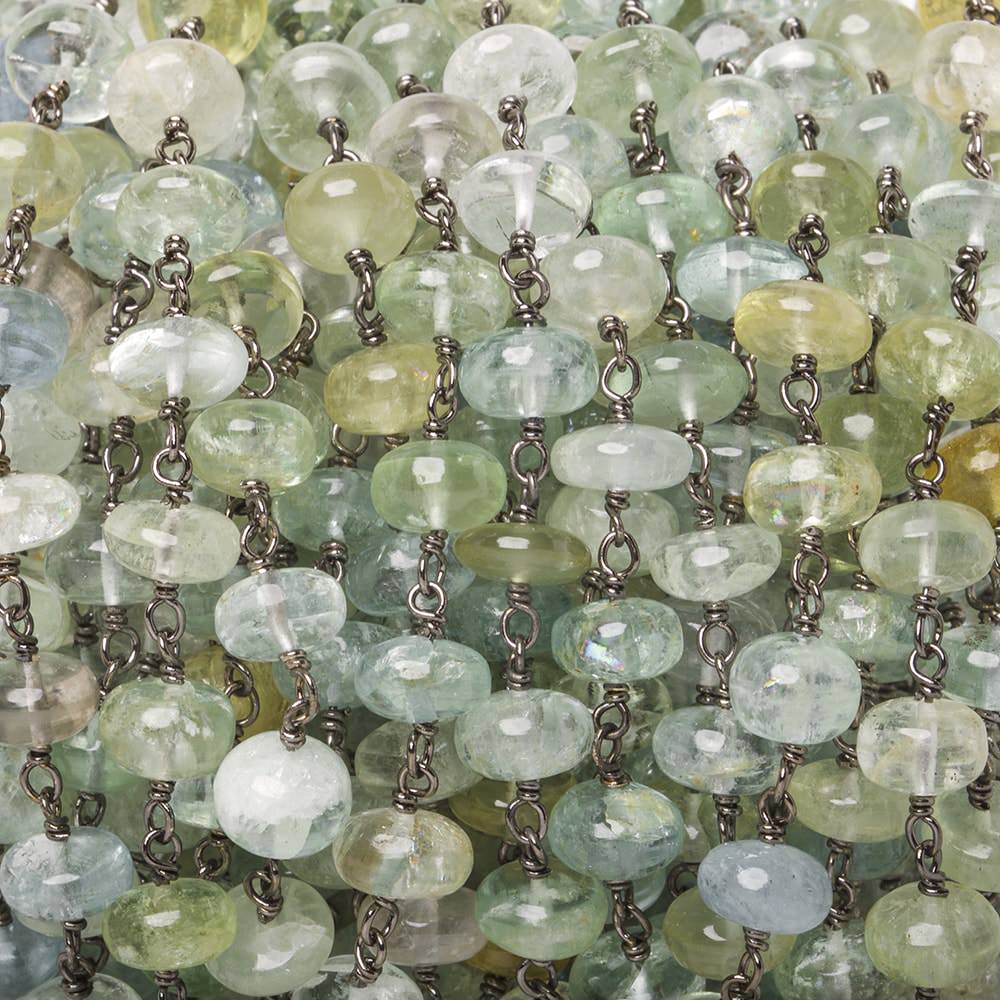 6.5-7mm Aquamarine & Beryl plain rondelle Black Gold Chain by the foot 33 pieces 