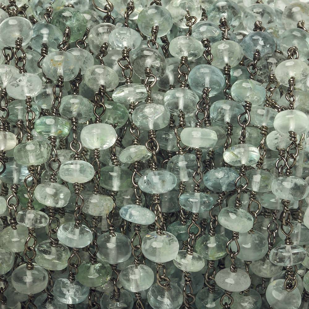  6.5mm Aquamarine plain rondelle Black Gold Chain by the foot 30 pieces 