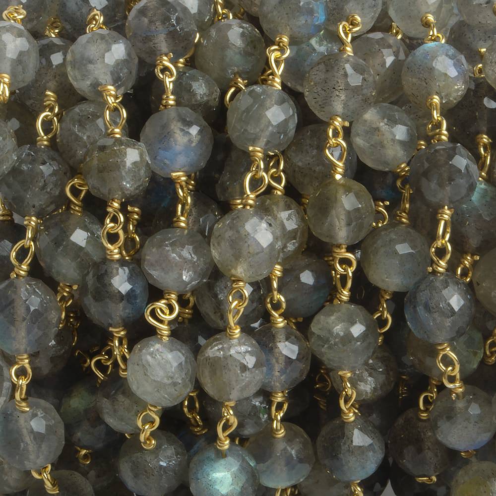  6.5mm Labradorite faceted round Vermeil Chain by the foot 24 pieces 