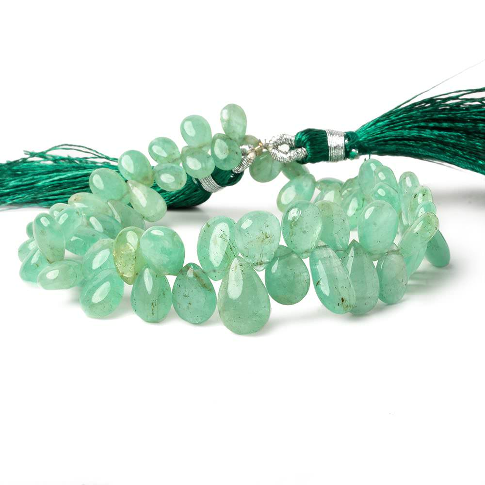  6.5x5-11.5x7.5mm Colombian Emerald plain pears 8 inch 59 beads 