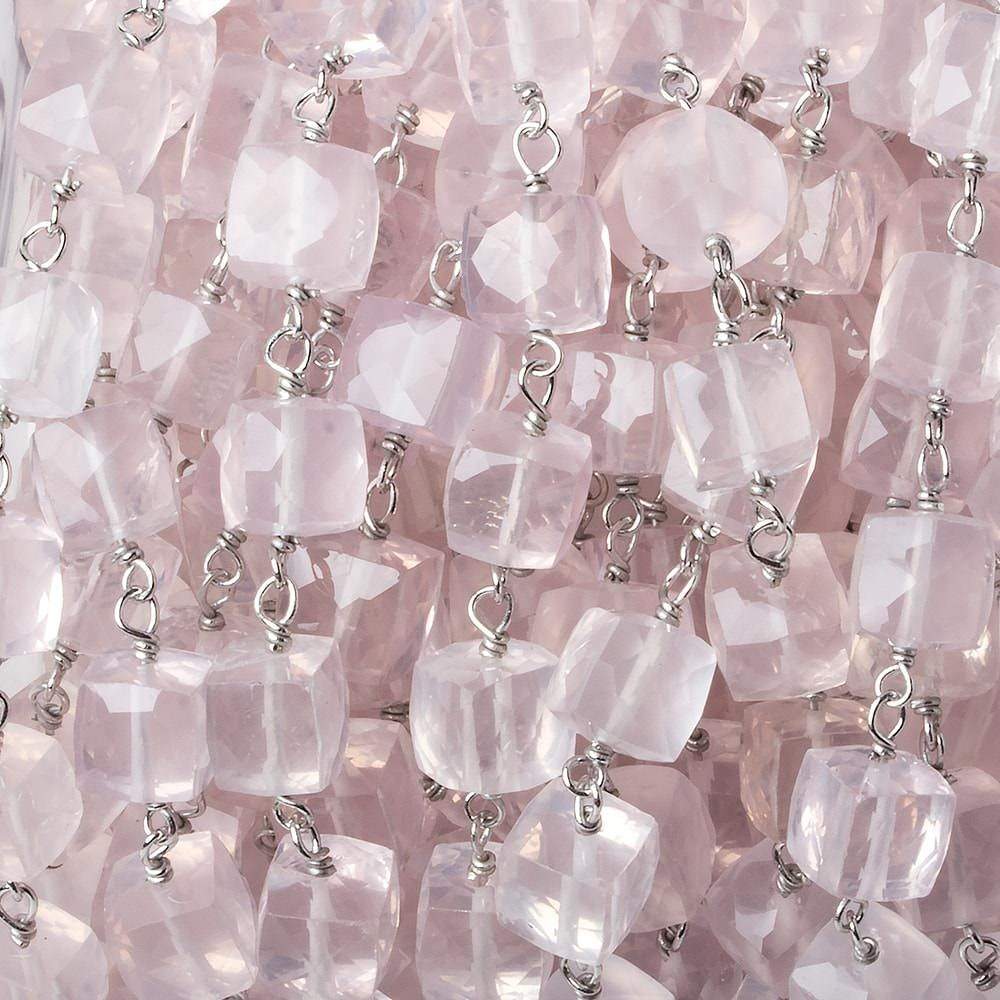  6.5x6.5mm Rose Quartz faceted cube Silver .925 Chain by the foot 26 pcs 