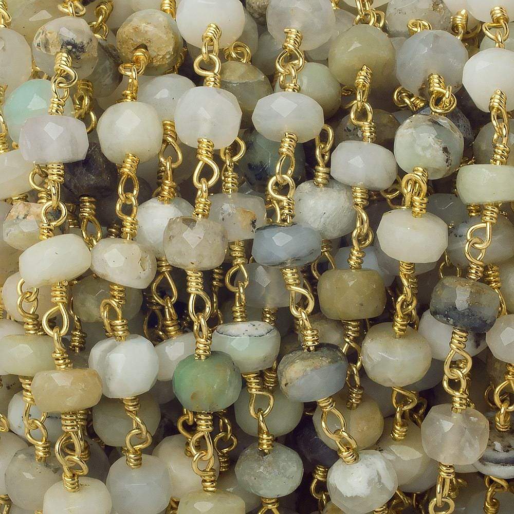  6mm Blue Peruvian Opal faceted rondelle Gold Chain by the foot 28 pieces 