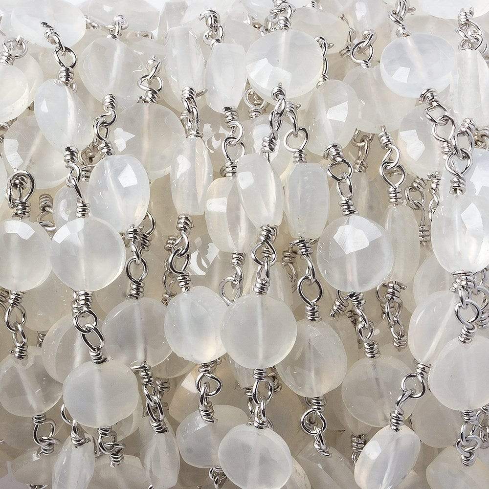  6mm Champagne Chalcedony faceted coin Silver Chain by the foot 25 pieces 