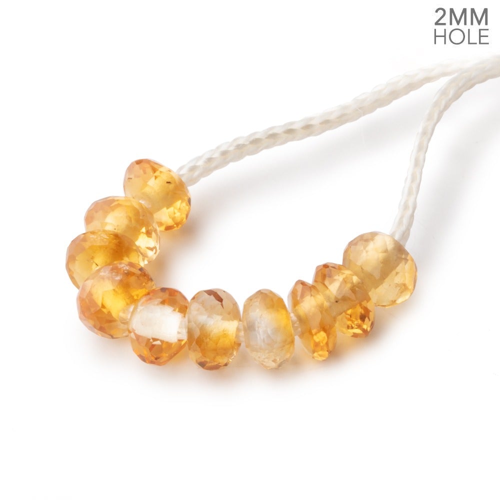 6mm Citrine 2mm Large Hole Faceted Rondelle Bead Set of 10 
