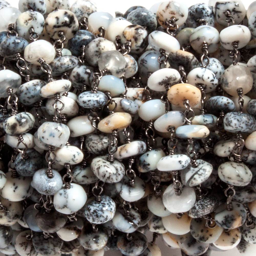  6mm Dendritic Opal plain rondelle Black Gold plated Chain by the foot 35 beads 