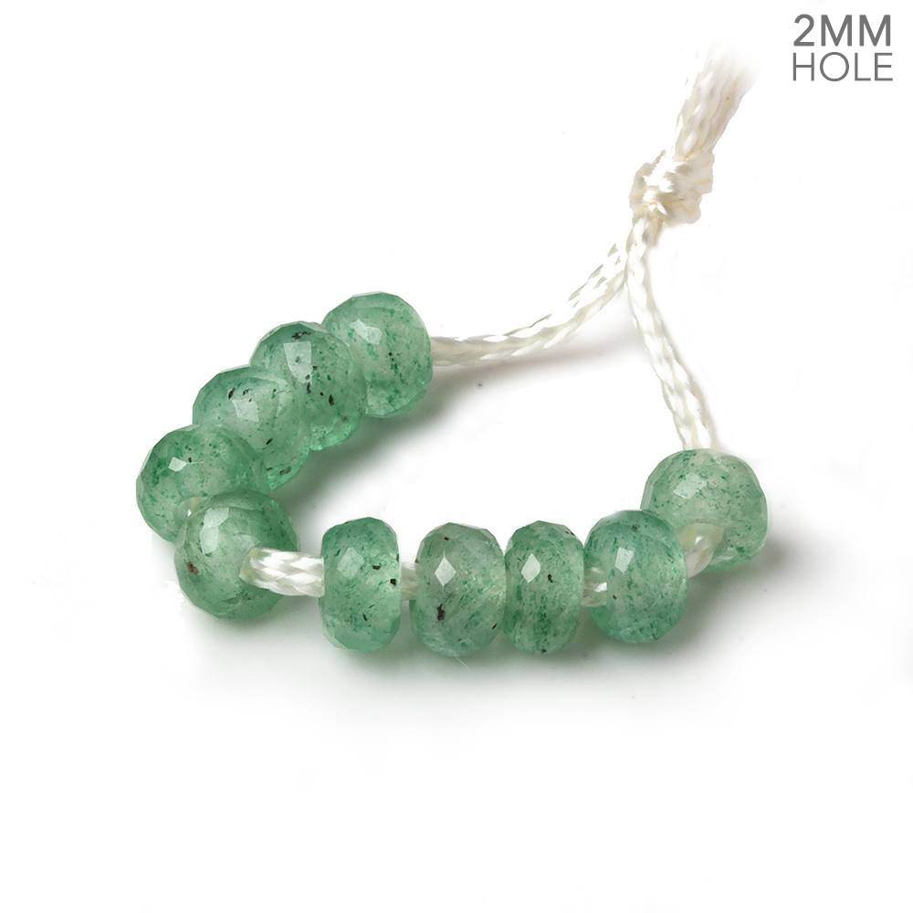  6mm Green Aventurine 2mm Large Hole Faceted Rondelle Bead Set of 10 