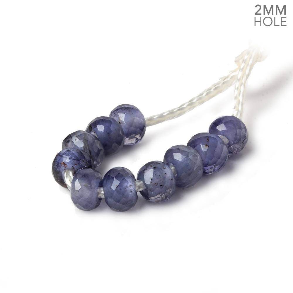  6mm Iolite 2mm Large Hole Faceted Rondelle Bead Set of 10 