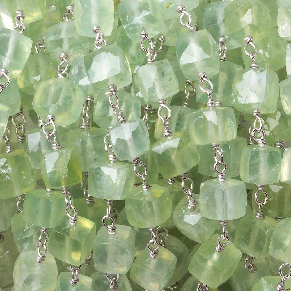 6mm Prehnite faceted cube .925 Silver Chain by the foot 29 pieces 