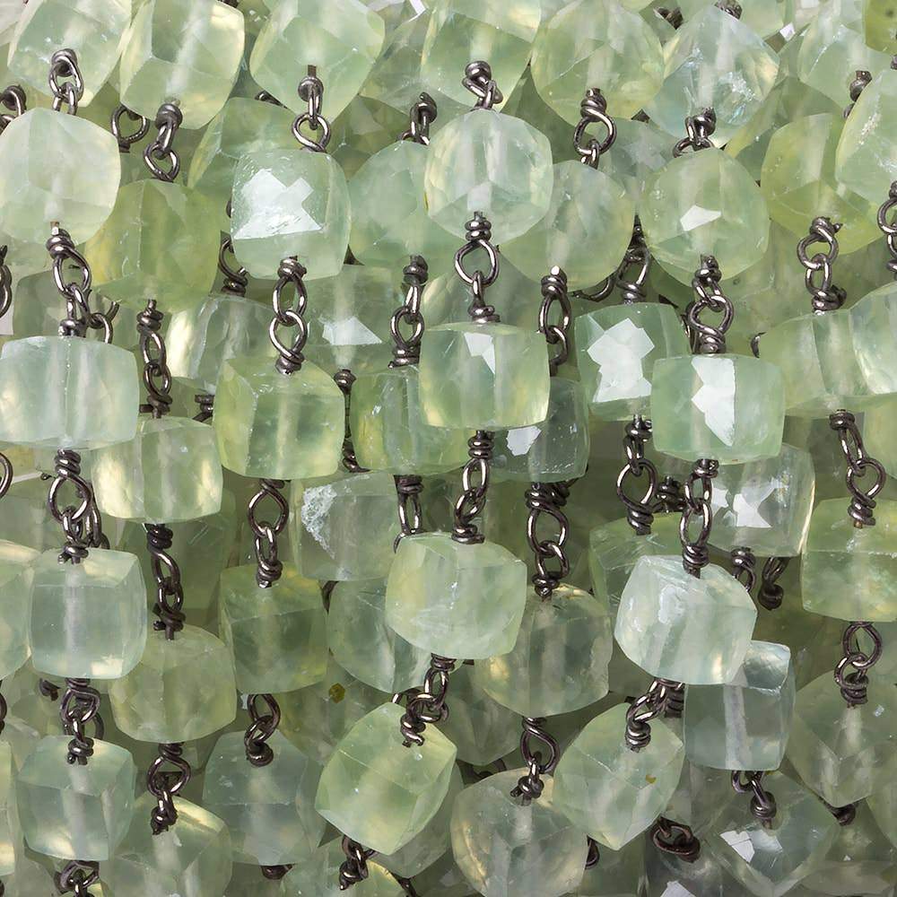  6mm Prehnite faceted cube Black Gold .925 Silver Chain by the foot 29 pieces 
