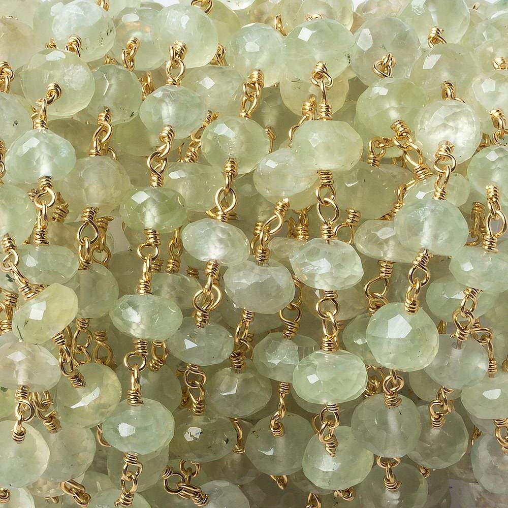  6mm Prehnite faceted rondelle Gold Chain by the foot 25 piece 