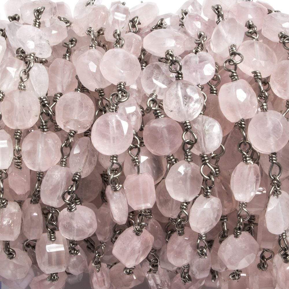  6mm Rose Quartz faceted coin Black Gold plated Chain by the foot 23 pieces 