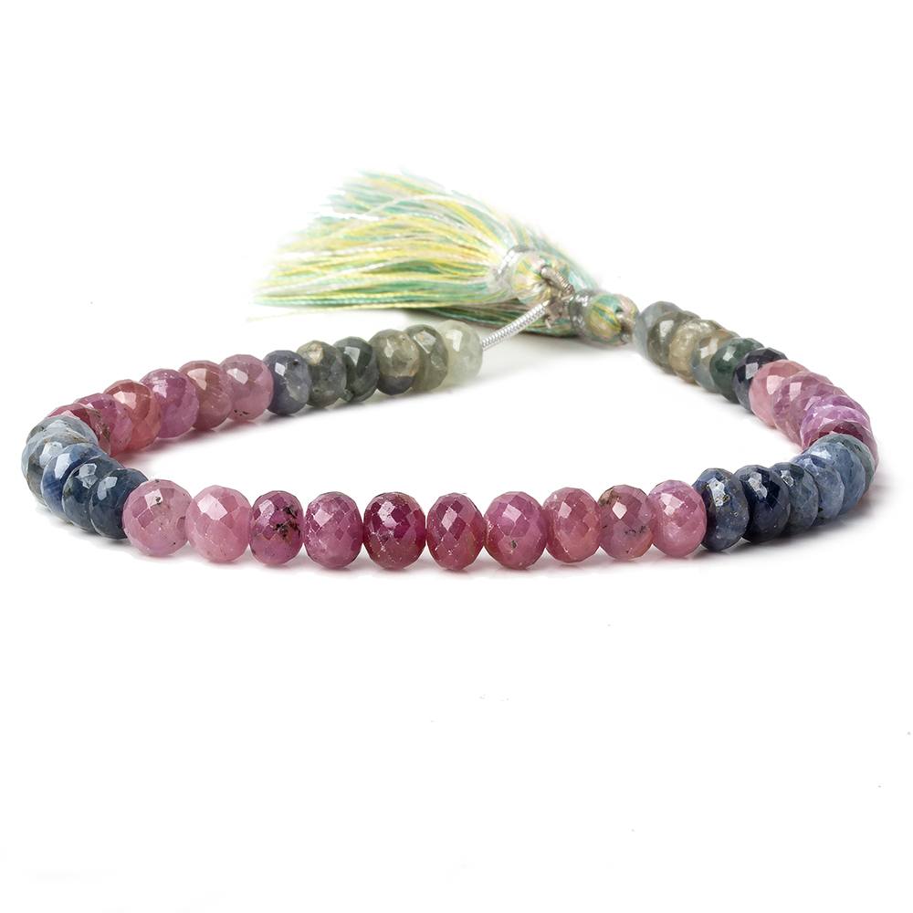  6mm Ruby & Sapphire faceted rondelle beads 8 inch 46 pieces 
