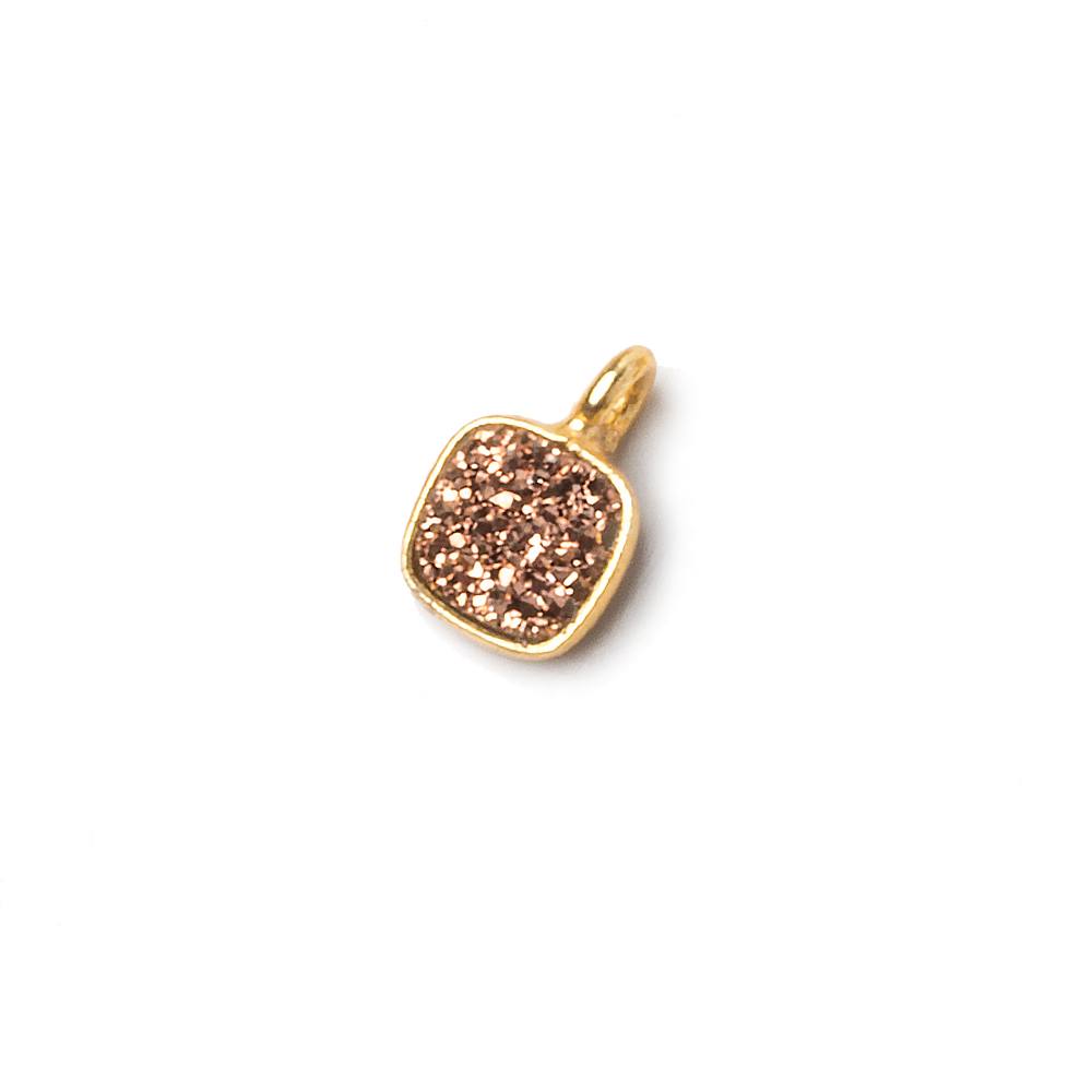  6mm Vermeil Bezel Rose Micro Drusy Square Pendant 1 piece with side facing ring 