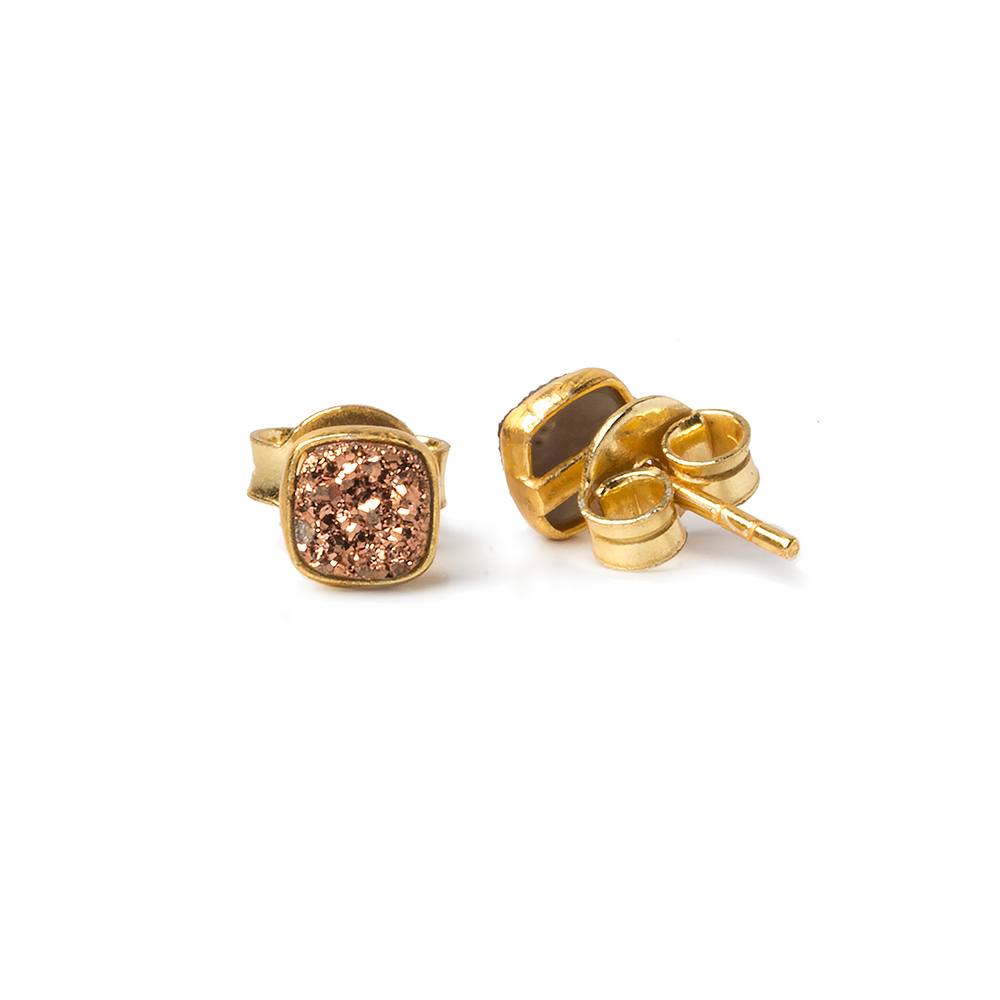  6mm Vermeil Bezel Rose Micro Drusy Square Post Earring Set of 2 pieces 