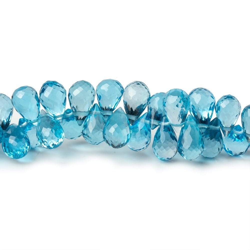  6x4-8x4mm Swiss Blue Topaz Faceted Tear Drop Briolettes 7.5 inch 92 beads AAA 