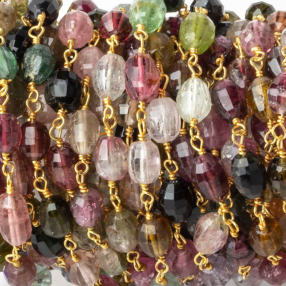  6x4mm Multi Color Tourmaline faceted oval Vermeil Chain by the foot 