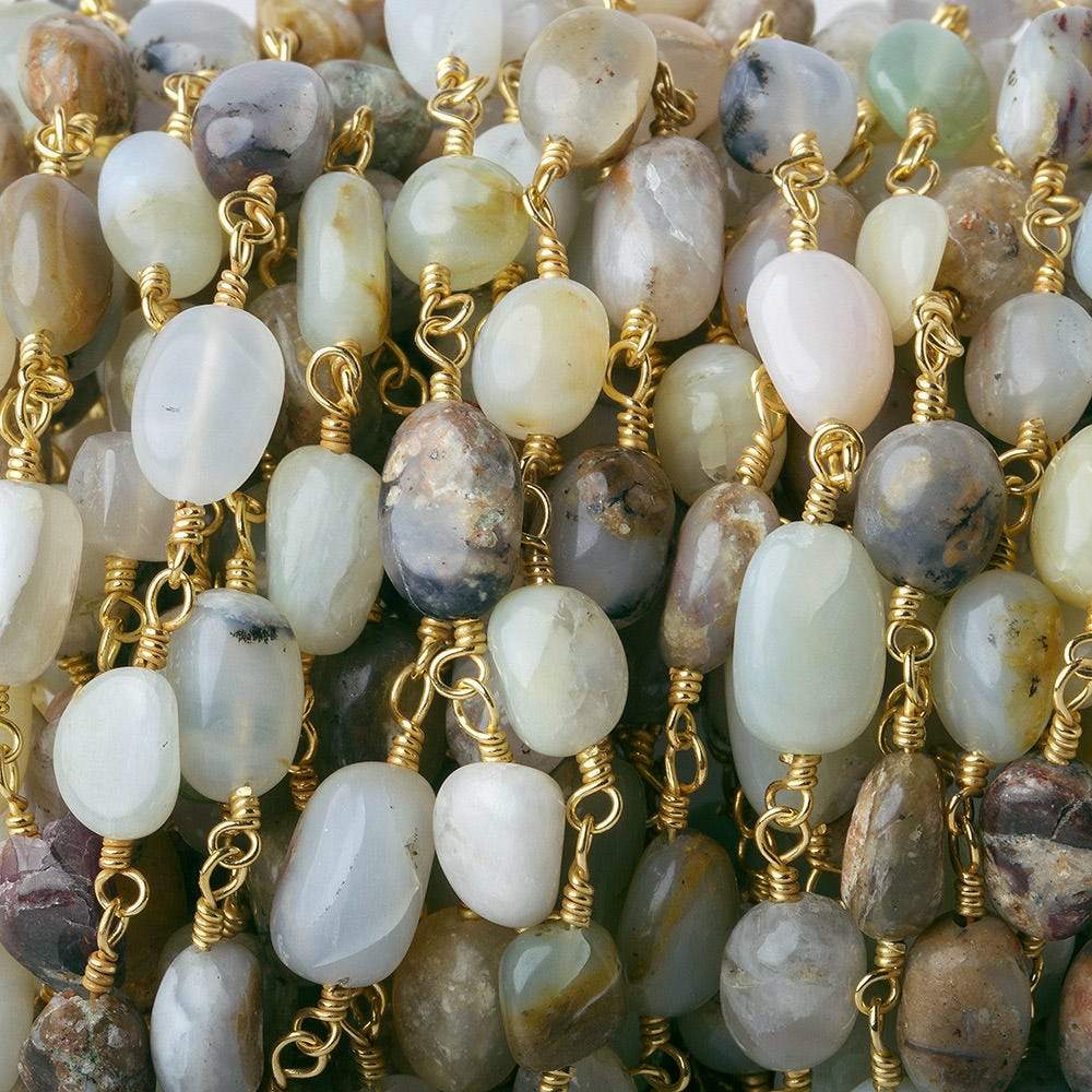  6x5-11x6mm Blue Peruvian Opal plain nuggets Gold plated Chain by the foot 