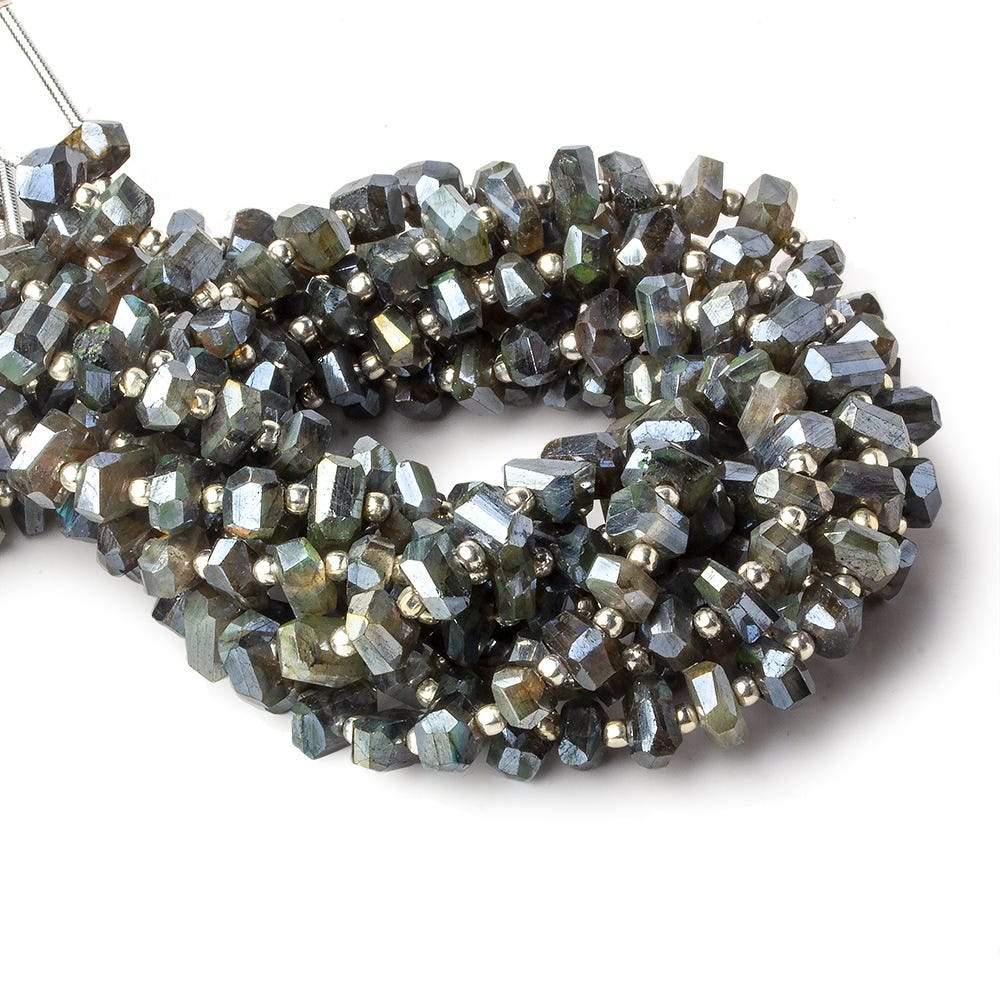  6x5-7x5mm Mystic Labradorite center drilled faceted nuggets 8 inch 33 beads 