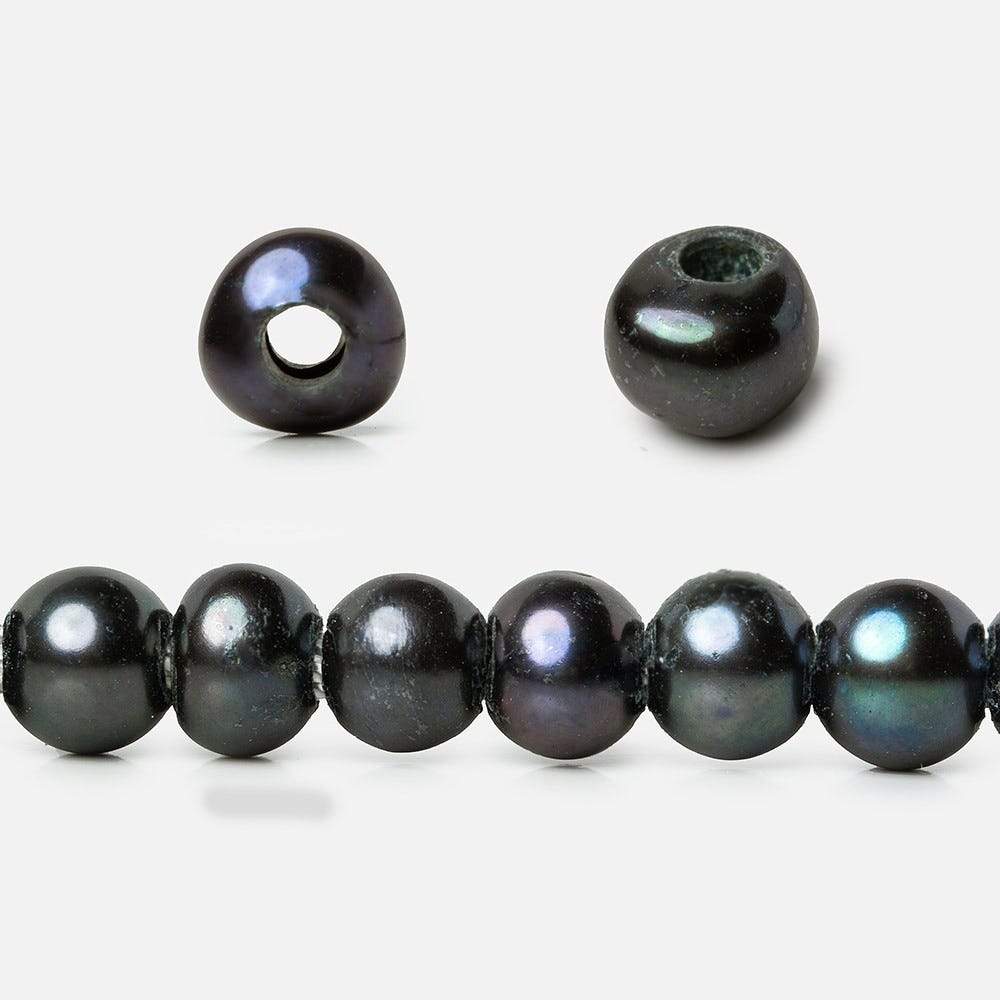 6x5-7x6mm Dark Navy Silver Off Round 2.5mm Large Hole Freshwater Pearl 75 pcs 