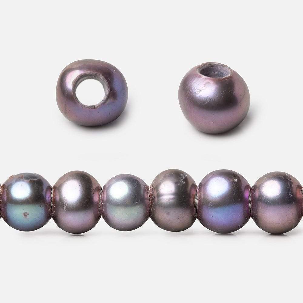  6x5-7x6mm Violet Peacock Off Round 2.5mm Large Hole Freshwater Pearl 75 pcs 