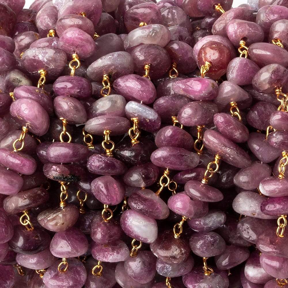  6x5-9x6mm Pink Tourmaline plain chips Vermeil Chain by the foot 56 beads per 