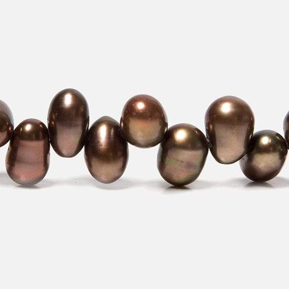  6x5-10x6mm Chocolate Brown Top Drilled Oval Freshwater Pearls 16 inch 77 pieces 