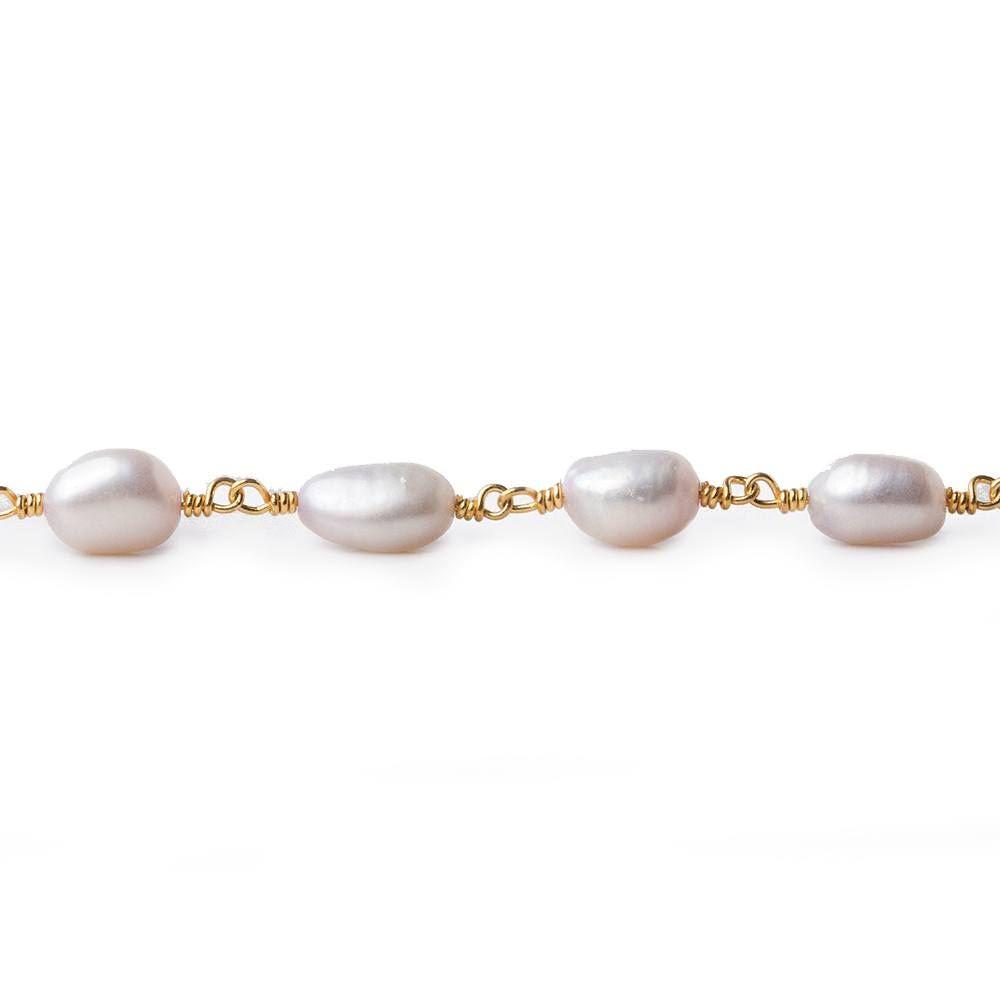  6x6-8x6mm Ballet Soft Pink Straight Drill Baroque Pearl Gold plated Chain by the foot 