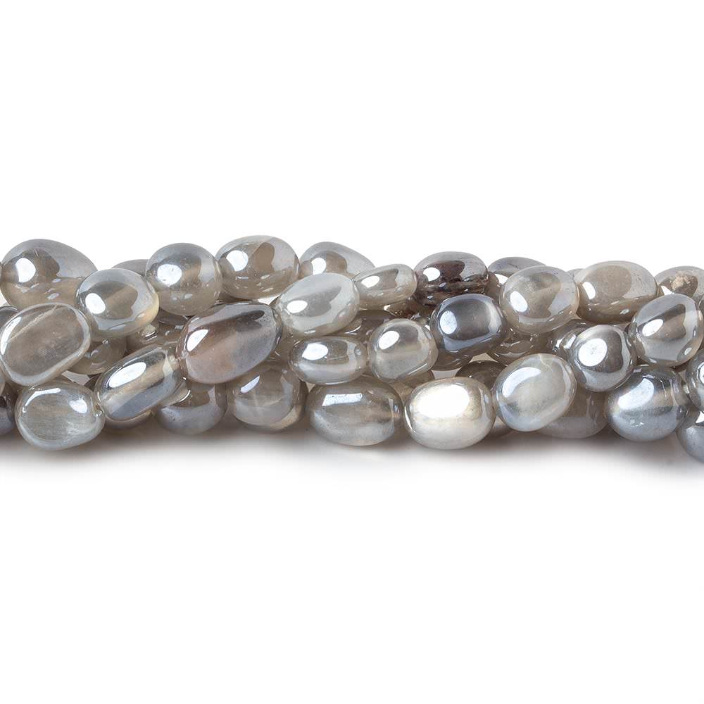  6x6-8x6mm Silver Mystic Platinum Grey Moonstone plain nuggets 16 inch 58 beads 